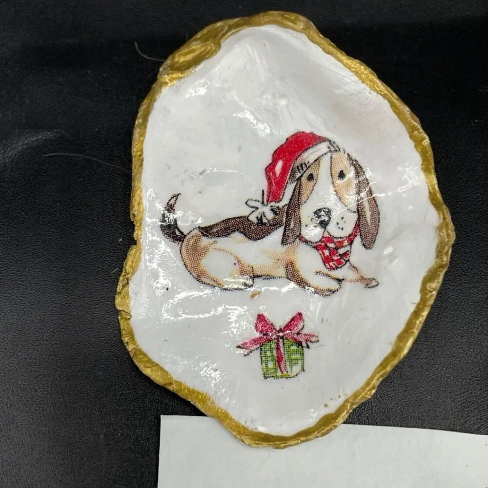 Decoupage Oyster Shell Decoupage Trinket Dish BASSET HOUND Dog